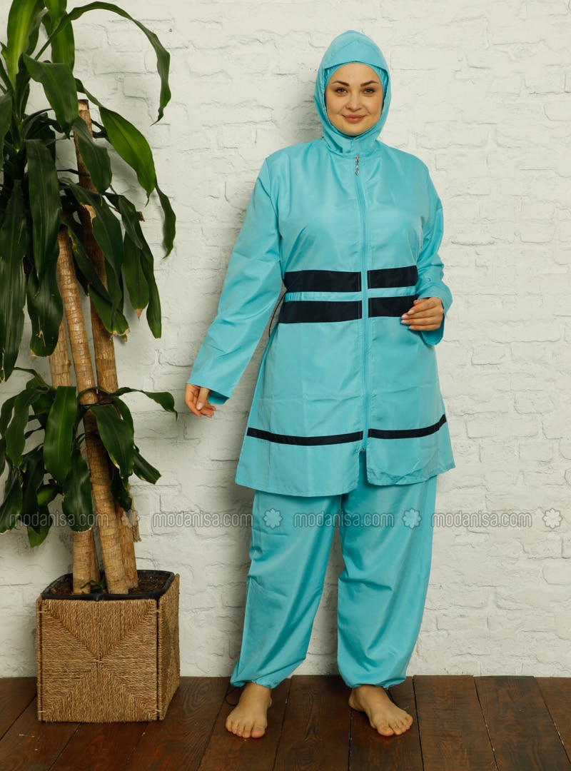 Turquoise - Fully Lined - Full Coverage Swimsuit Burkini