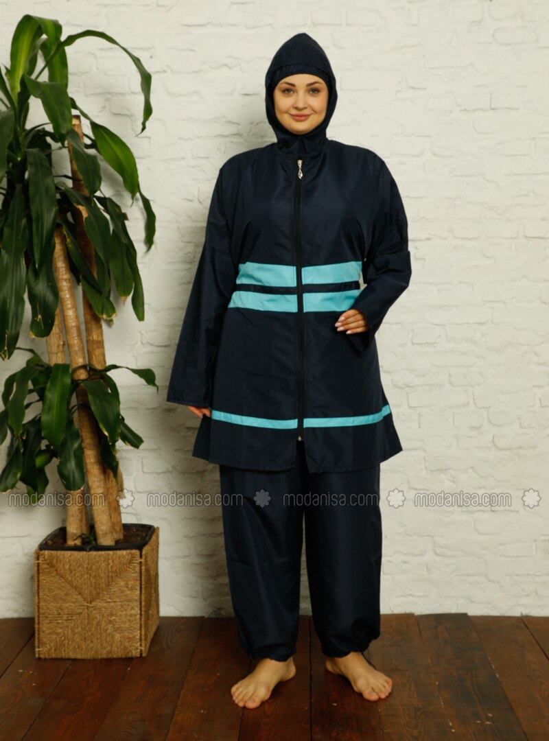 Navy Blue - Fully Lined - Full Coverage Swimsuit Burkini