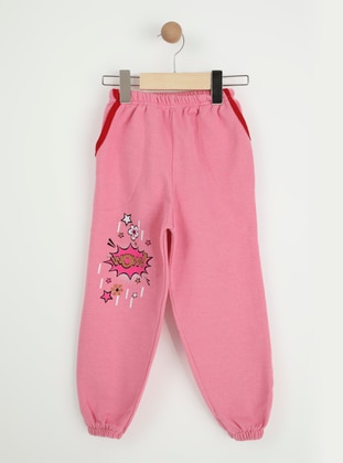 Pink - Printed - Girls` Sweatpants - Meliana