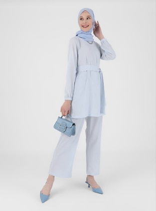 Ice Blue - Unlined - Crew neck - Suit - Refka