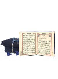 Gift Velvet Yasin Book, Prayer Rug, Shawl, Pearl Rosary Tasbih, Acetate In A Box (26×23) Set - Navy Blue