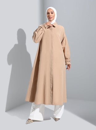 Beige - Unlined - Point Collar - Trench Coat - Refka