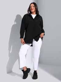Black - Point Collar - Cotton - Plus Size Tunic
