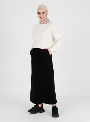 Black - Unlined - Cotton - Skirt - Refka