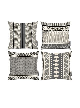 Scandinavian Bohemian Ethnic 4-Piece Cushion Cover Gray Cream-Beige Black