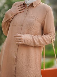 Side Three Button Down Double Pocket Shirt Tunic Mink