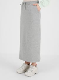 Gray - Unlined - Cotton - Skirt