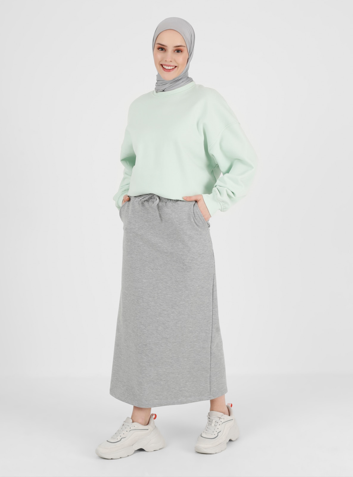 Gray - Unlined - Cotton - Skirt