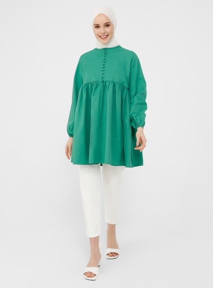 Brit Button Detailed Tunic - Green Almond - Refka Casual