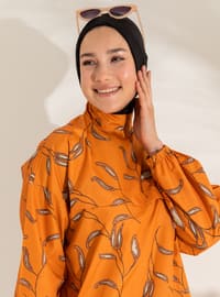 Polka Dot Leafed Parachute Burkini Full Covered Swimsuit Orange Black