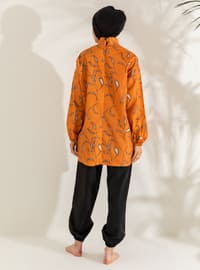Polka Dot Leafed Parachute Burkini Full Covered Swimsuit Orange Black