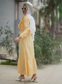 Yellow - Crew neck - Unlined - Cotton - Viscose - Modest Dress