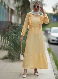 Yellow - Crew neck - Unlined - Cotton - Viscose - Modest Dress