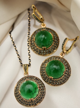 Authentic Helen Set With Emerald Stones - Green
