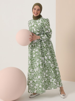 Green Almond - Cotton - Modest Dress - İnşirah