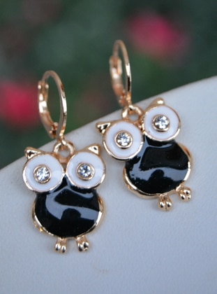 Enamel Owl Earrings Black