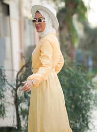 Yellow - Crew neck - Unlined - Cotton - Modest Dress