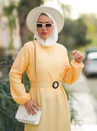 Yellow - Crew neck - Unlined - Cotton - Modest Dress