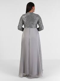 Silver tone - Unlined - Crew neck - Modest Plus Size Evening Dress