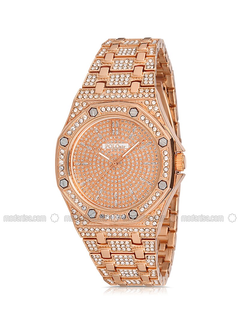 Sports Large Case Luxury Women's Watch With Stone Copper