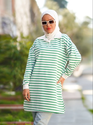 Polo - Stripe - Green - Cotton - Sweat-shirt - Por La Cara