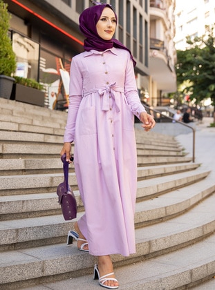 Lilac - Point Collar - Unlined - Modest Dress - Tofisa