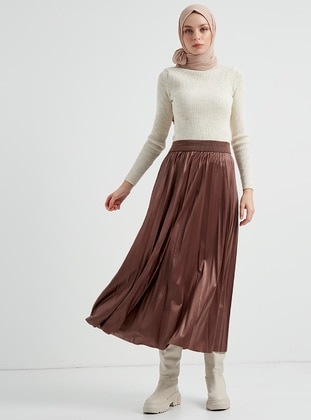 Brown - Unlined - Cotton - Skirt - Womayy