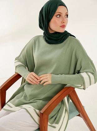 Green Almond - Crew neck - Unlined - Knit Tunics - Womayy