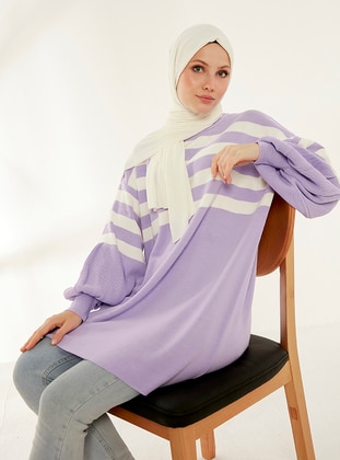 Lilac - Crew neck - Unlined - Knit Tunics - Womayy