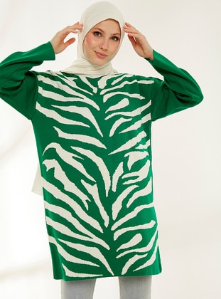 Emerald - Zebra - Polo neck - Unlined - Knit Tunics - Womayy