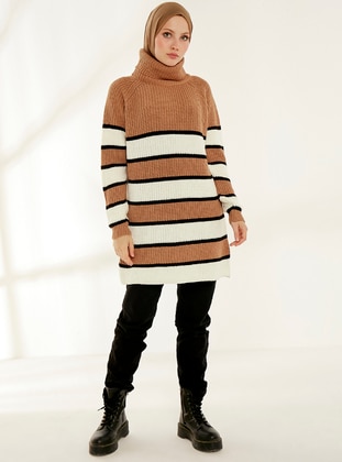 Biscuit - Stripe - Polo neck - Unlined - Knit Tunics - Womayy