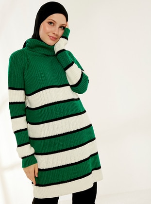 Emerald - Stripe - Polo neck - Unlined - Knit Tunics - Womayy