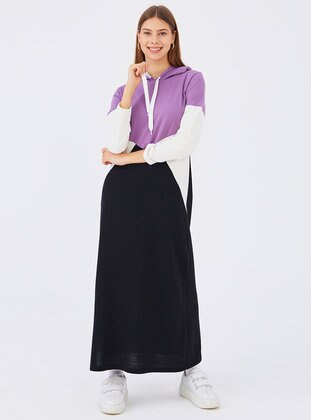 Lilac - Black - Unlined - Cotton - Modest Dress - Tofisa