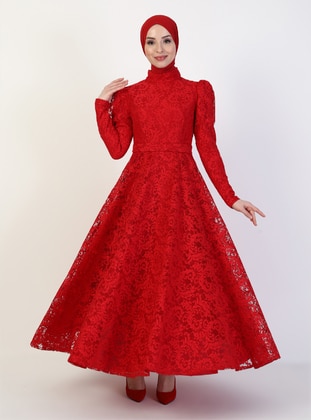 Fully Lined - Red - Crew neck - Evening Dresses - LOREEN