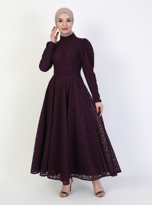 Fully Lined - Fully Lined - Purple - Purple - Crew neck - Crew neck - Evening Dresses - LOREEN