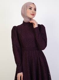 Fully Lined - Fully Lined - Purple - Purple - Crew neck - Crew neck - Evening Dresses