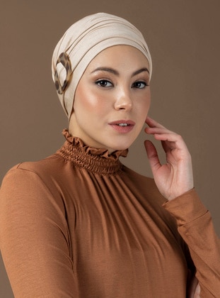 Buckled Instant Turban - Silk Beige - Halima X Modanisa