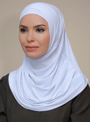 Practical Ready Made Fitted Hijab Scarf Sandy Fabric  Scarf White