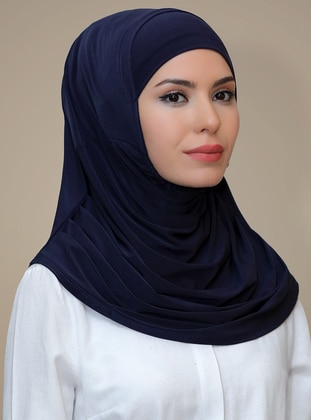Practical Ready Made Fitted Hijab Scarf Sandy Fabric  Scarf Navy Blue