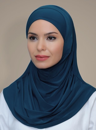 Practical Instant Fitted Hijab Scarf Sandy Fabric  Scarf Petrol Blue Blue