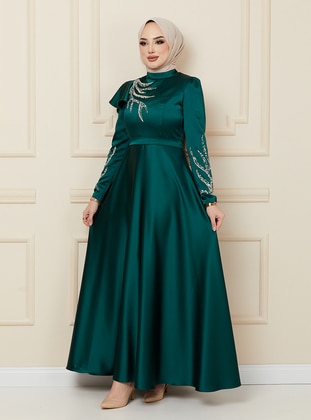 Unlined - Green - Crew neck - Evening Dresses - Olcay
