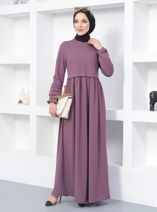 Modest Dress With Elastic Sleeve Ends Lila