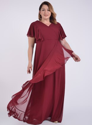 Maroon - Fully Lined - Double-Breasted - Modest Plus Size Evening Dress - LILASXXL