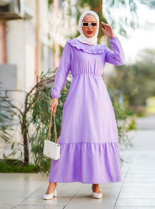 Lilac - Crew neck - Unlined - Cotton - Modest Dress - Por La Cara