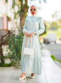 Front Pleated Long Modest Dress With Elastic Waist Mint Green