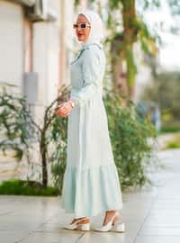 Front Pleated Long Modest Dress With Elastic Waist Mint Green