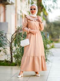 Front Pleated Long Modest Dress With Elastic Waist Mink