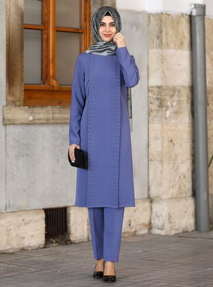 Blue - Unlined - Suit - miss aymina