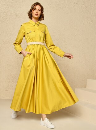 Yellow - Point Collar - Modest Dress - BERRENstudio