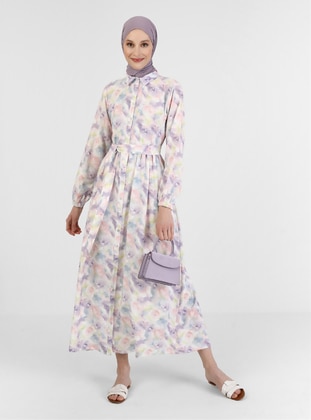 Lilac - Multi - Point Collar - Unlined -  - Viscose - Modest Dress - Benin